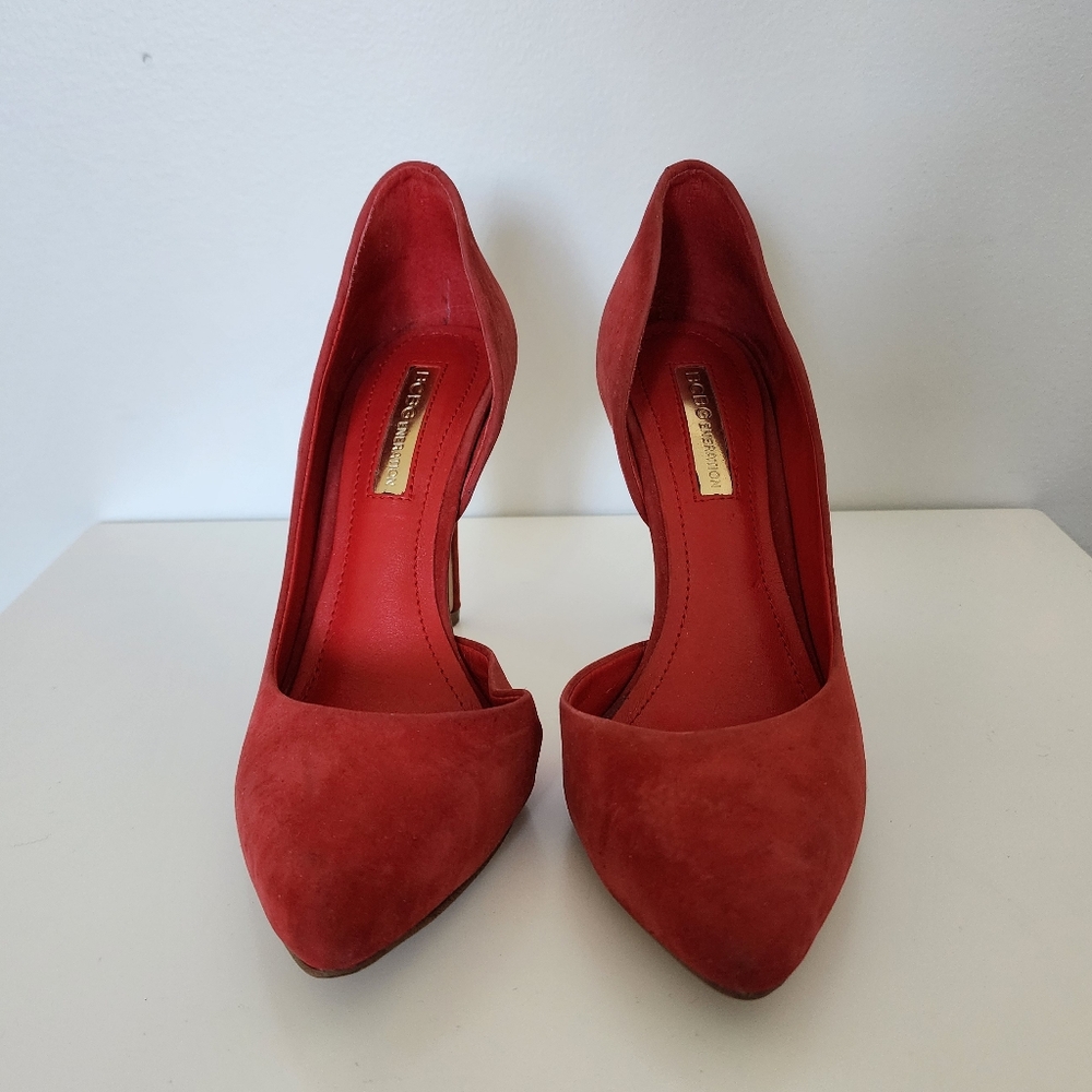BCBG Women's Red Suede Point Toe Pumps, size 5